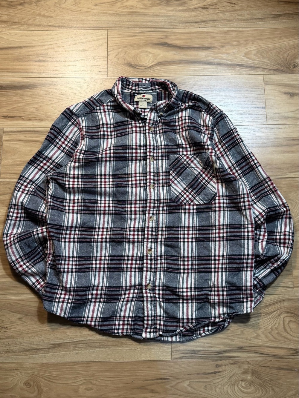 Woolrich Men's Black, White & Red Plaid Button-Down Flannel